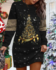 Lässiges Kleid mit Weihnachtsbaum-Print