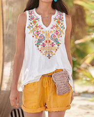 Boho-Tanktop mit V-Ausschnitt und Blumenmuster