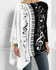 Unregelmäßiges Langarmshirt mit Piano-Print