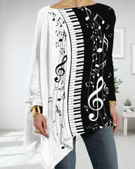 Unregelmäßiges Langarmshirt mit Piano-Print