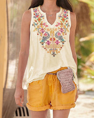 Boho-Tanktop mit V-Ausschnitt und Blumenmuster