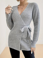 Alice – Einfarbiger Cardigan mit Wickelkragen und Gürtel