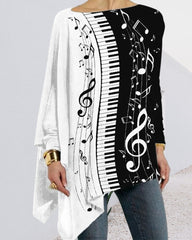 Unregelmäßiges Langarmshirt mit Piano-Print