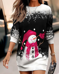 Kleid im Weihnachtsstil mit Schneemann-Print