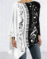 Unregelmäßiges Langarmshirt mit Piano-Print