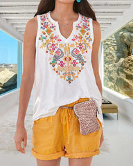 Boho-Tanktop mit V-Ausschnitt und Blumenmuster