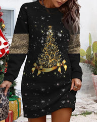 Lässiges Kleid mit Weihnachtsbaum-Print