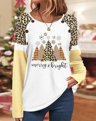 Leoparden-Top mit Weihnachtsbaum-Print