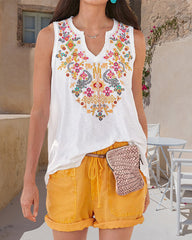 Boho-Tanktop mit V-Ausschnitt und Blumenmuster