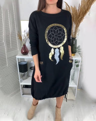 Kleid mit Rundhalsausschnitt, Kordelzug und Taschen