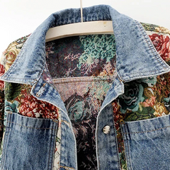 Jeansjacke mit Blumenmuster für Damen