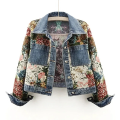 Jeansjacke mit Blumenmuster für Damen