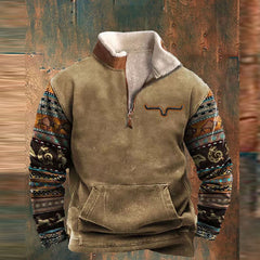 Vintage jacka med grafiskt tryck och patchwork för män