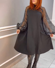 Lockeres Mesh-Kleid mit Stehkragen