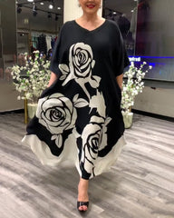 Lässiges Kleid mit Rosendruck