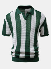 Gestreiftes Strick-Poloshirt mit V-Ausschnitt