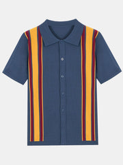 Short Sleeve Multi Stripe Button Up Sweater Polo