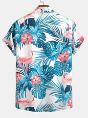 Flamingo Tropical Print Button Up-skjorta och badshorts