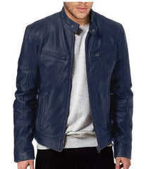 Ethan - Läderjacka för motorcykel för män, slim fit, kort jacka